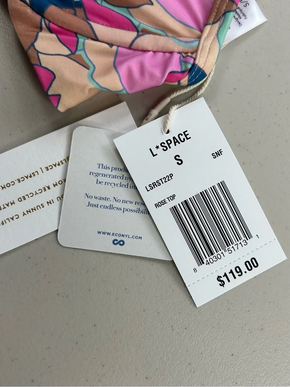 L*Space Eco Chic Rose Bikini Top Women's Size Small Sundazed Floral Swim